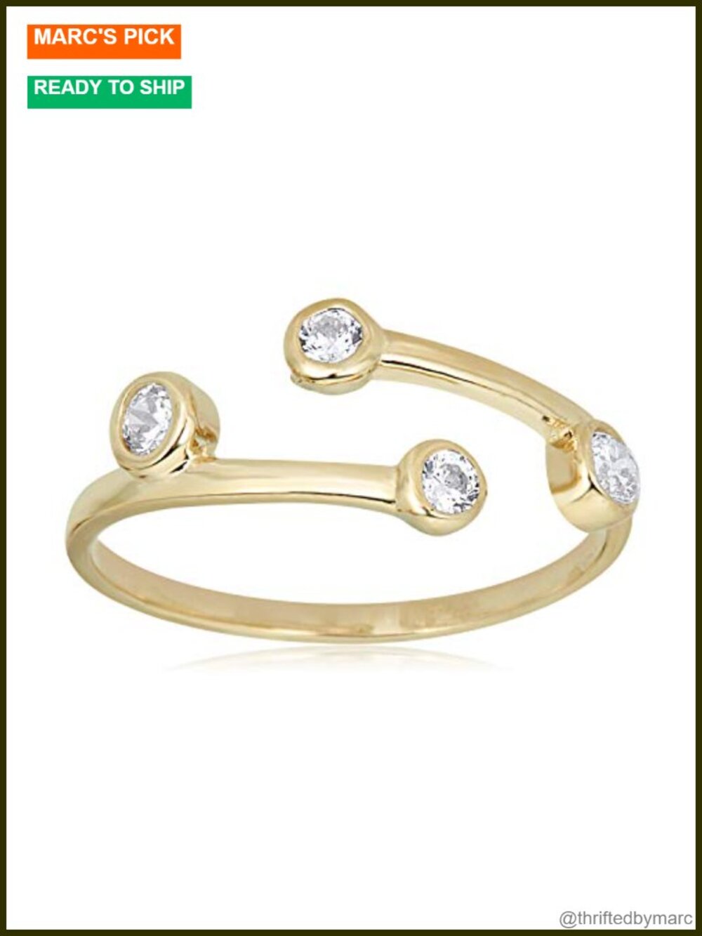 10K Yellow Gold Adjustable Bypass Toe Ring with Simulated Diamond CZ